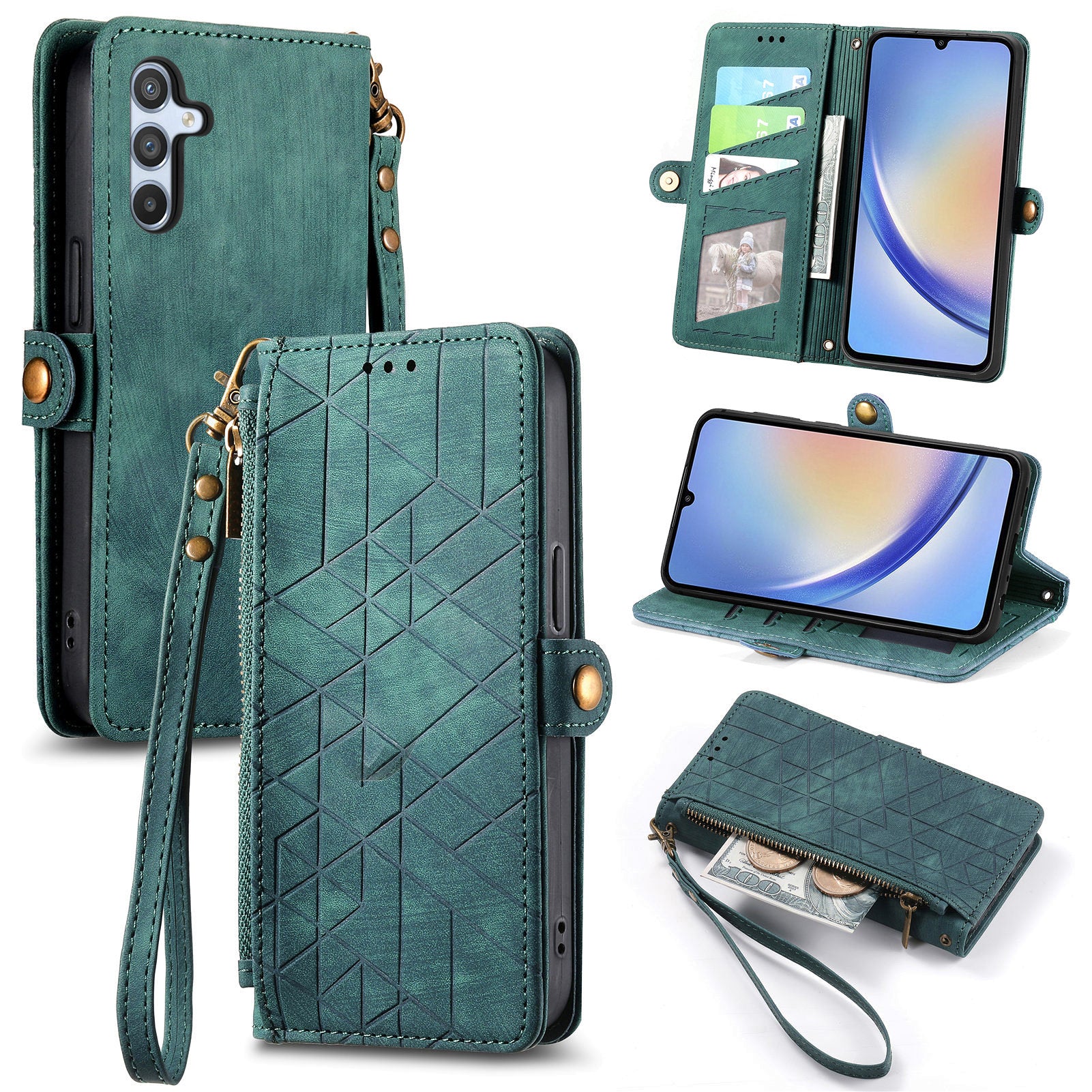 For Samsung Galaxy A35 5G Case Geometry Imprinted Leather Cover with Zipper Pocket Wallet For Samsung Galaxy A35 5G Case Geometry Imprinted Leather Cover with Zipper Pocket Wallet